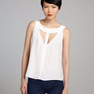 BCBG white nydia silk cutout blouse